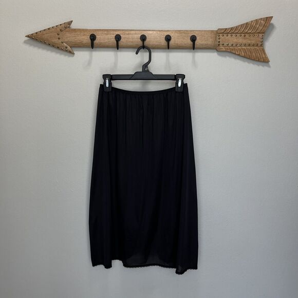 Vassarette | Slip Skirt Lingerie Size Large Y2K Black Nylon Lace Trim 16” Slit - Picture 1 of 6